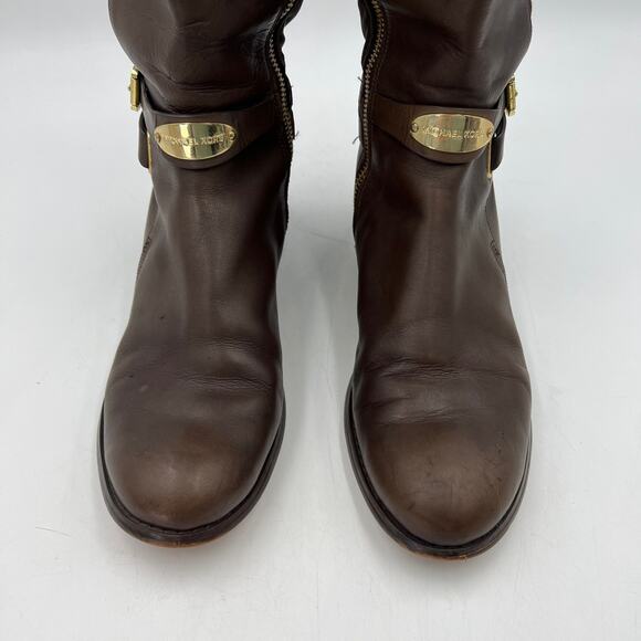 Michael Kors Arley Riding Boots Brown Knee High Leather - Picture 2 of 12